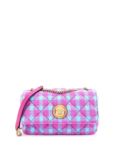 Pre-Owned Versace East West Medusa Icon Chain Flap Bag Quilted Tweed