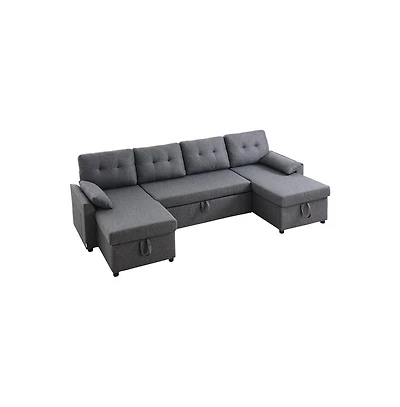 Slickblue U-Shaped Convertible Sofa Bed with Chaise and Pull-Out Sleeper