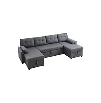 Slickblue U-Shaped Convertible Sofa Bed with Chaise and Pull-Out Sleeper