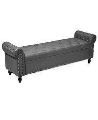 Slickblue Upholstered Storage Bench with Tufted Seat and Wood Legs