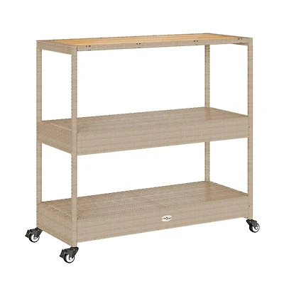 vidaXL Bar Cart 3-Tier Poly Rattan and Solid Wood Acacia