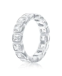Suzy Levian Sterling Silver Bezel Set Emerald-Cut Cubic Zirconia Eternity Band, 5mm