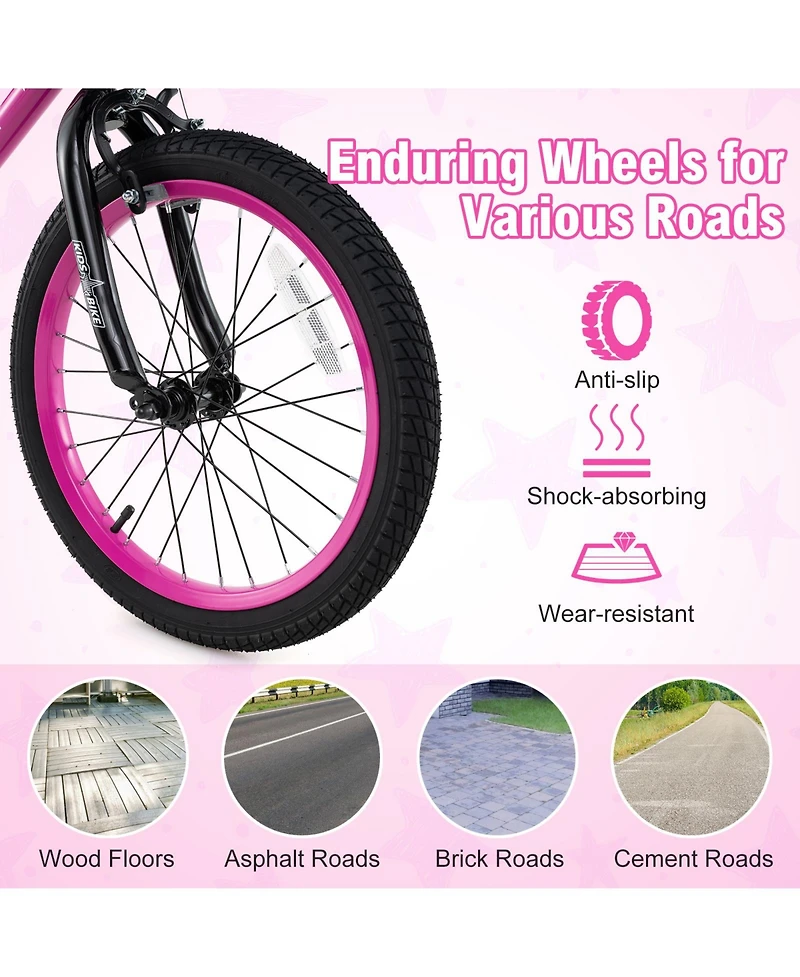 Sugift 16 Inch Kids Bike Adjustable Bicycle with Front Basket for Children Aged 4-7 Years Old