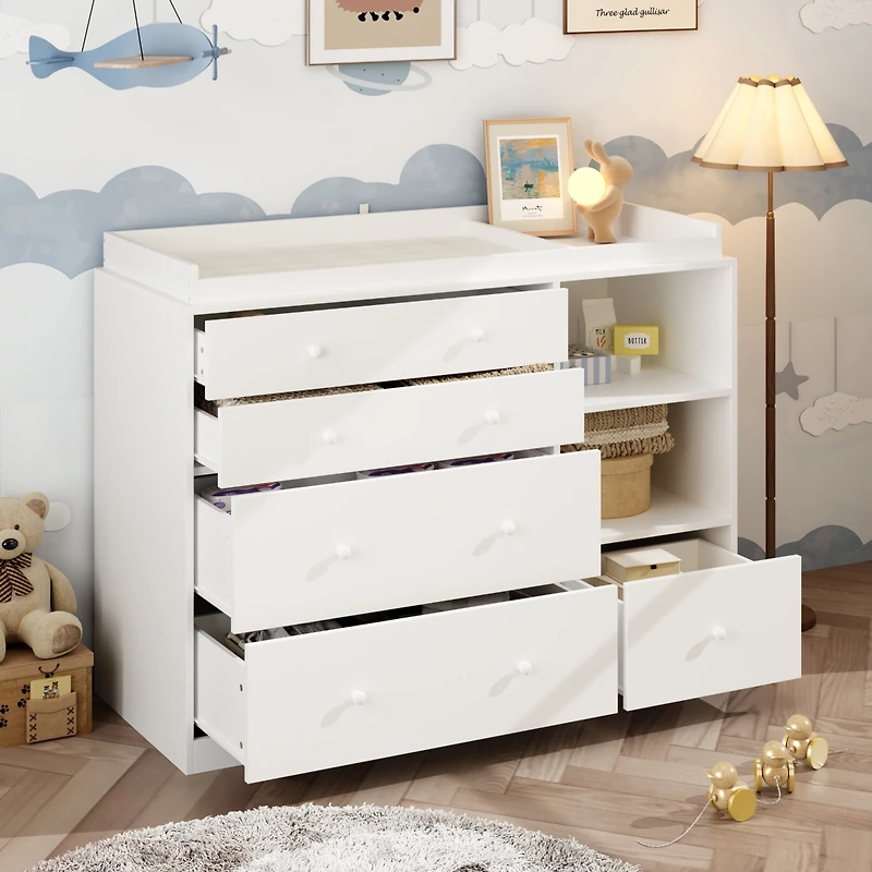 5-Drawers Changing Table, Dresser Vanity Table Chest of Drawers Storage Cabinet with Shelf