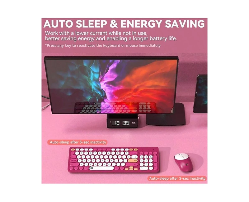 Wireless Keyboard And Mouse Combo - 2.4GHz Cordless, Cute Round Keys, Quiet Slim Set for Laptop, Computer