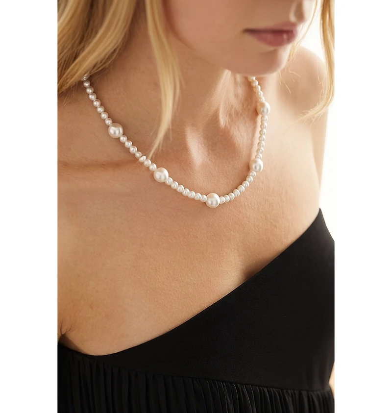 18K Gold Plated Mixed Large & Small Freshwater Pearl - Kylie Necklace 16" For Women