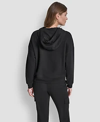Dkny Women's Metallic Bubble Logo Drop Shoulder Pull-On Hoodie