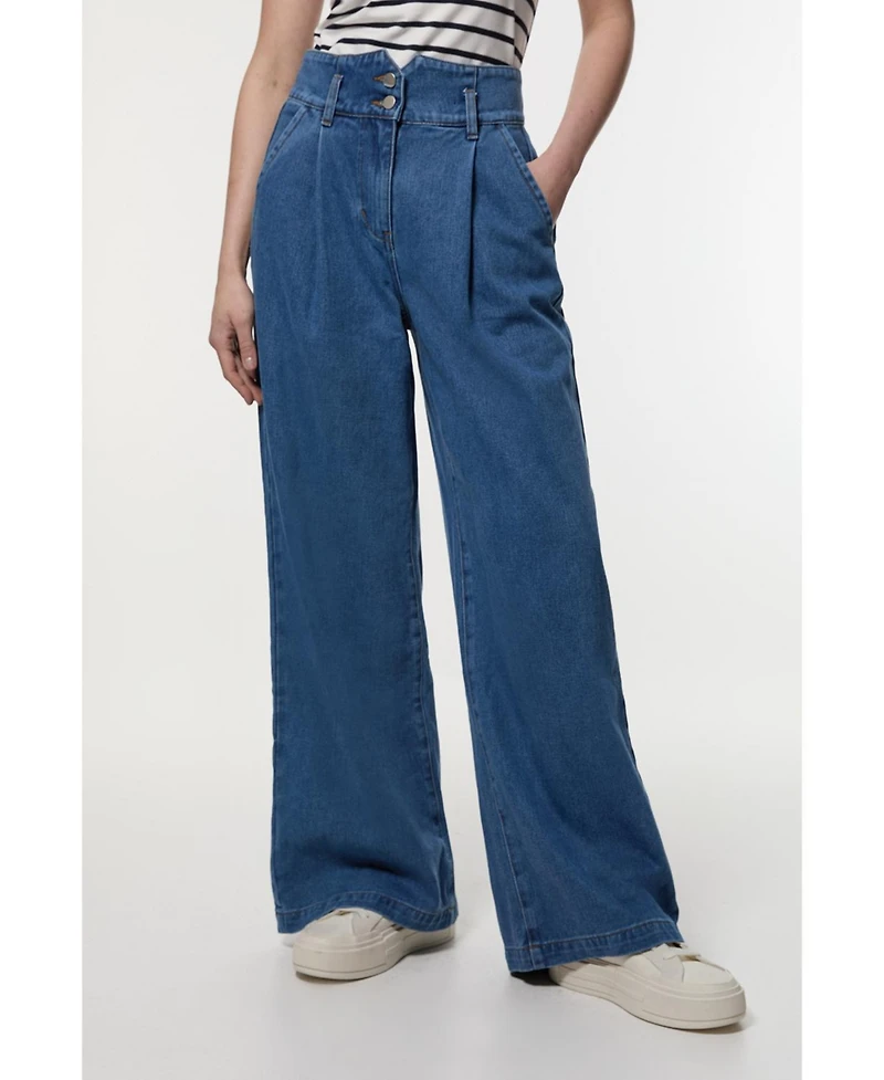 Karen Millen Women's Denim Wide Leg Trousers