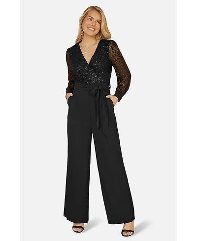 Yumi Women's Sequin Wrap Over Jumpsuit