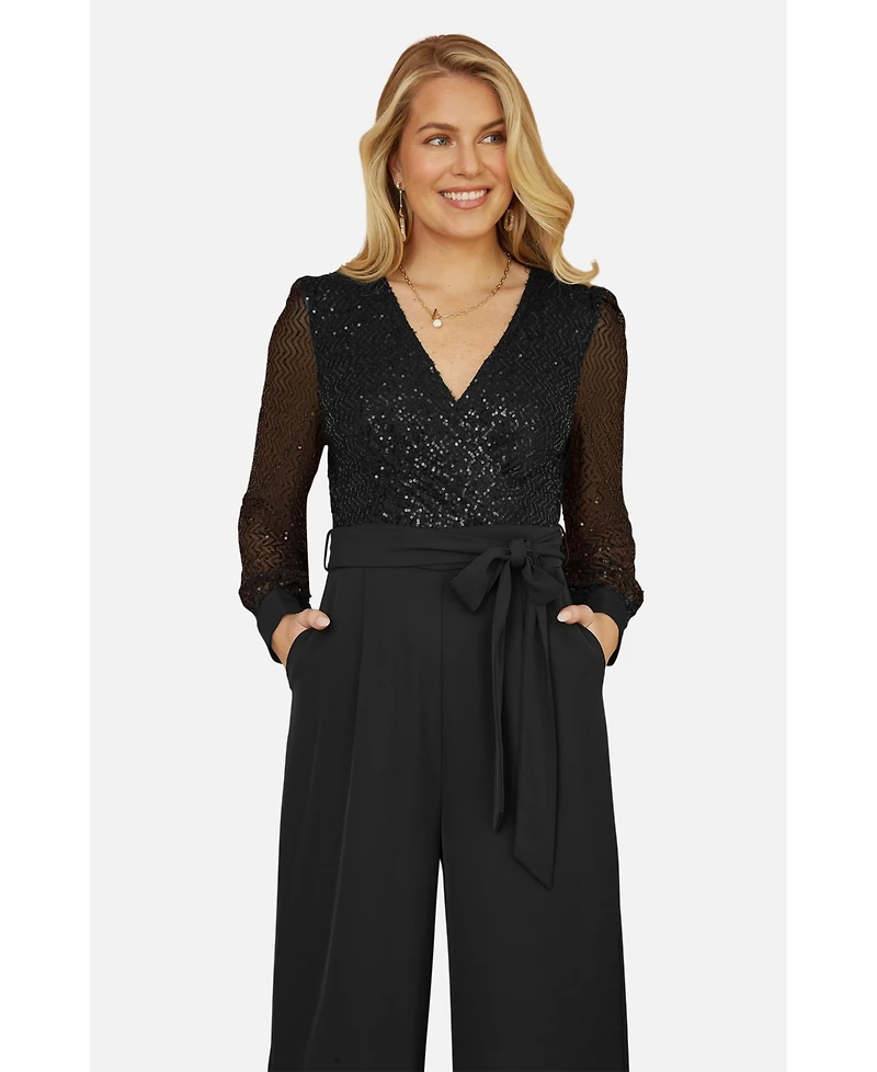 Yumi Women's Sequin Wrap Over Jumpsuit