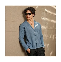 Campus Sutra Men's Azure Blue Striped Cuban Shirt