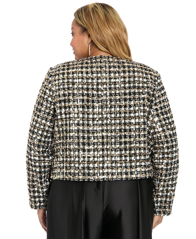 Muse Plus Tweed Jewel Neck Jacket with Bow