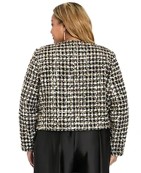 Muse Plus Tweed Jewel Neck Jacket with Bow