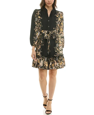 Taylor Petite Placement Print Button Front Dress