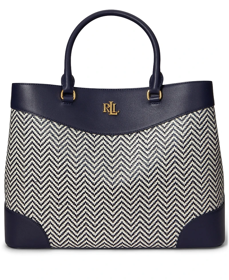 Lauren Ralph Lauren Marcy Large Houndstooth Woven Satchel Bag