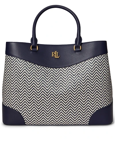 Lauren Ralph Lauren Marcy Large Houndstooth Woven Satchel Bag