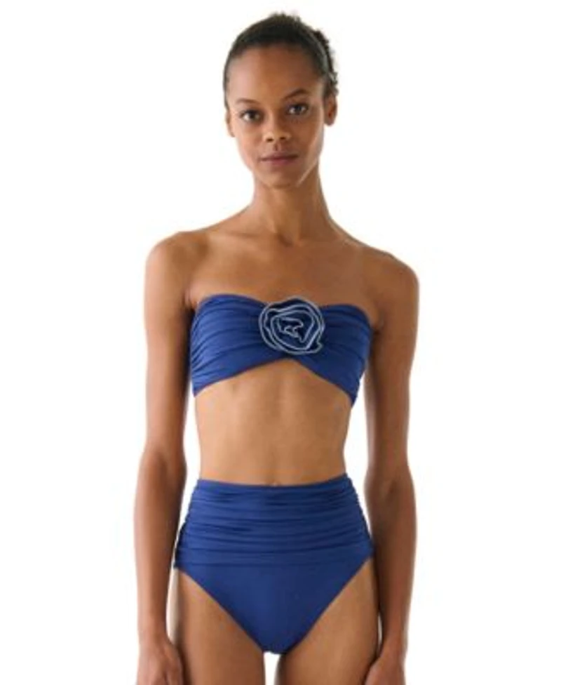 Kate Spade New York Womens Bandeau Top Ruched High Waist Bikini Bottoms
