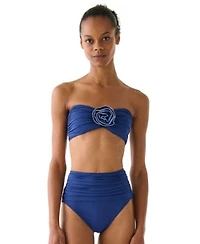 Kate Spade New York Womens Bandeau Top Ruched High Waist Bikini Bottoms