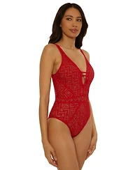 Becca Women's Color Play Crochet Plunge One-Piece Swimsuit