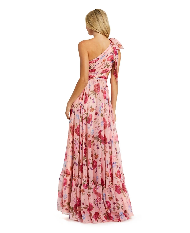 Mac Duggal Women's Side Cut Out One-Shoulder Floral Chiffon Gown