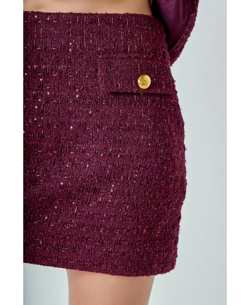 endless rose Women's Tweed Fringed Mini Skirt