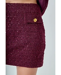 endless rose Women's Tweed Fringed Mini Skirt