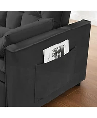 Maison Boucle Convertible Velvet Loveseat Sleeper Sofa, 3-in-1 Pull Out Couch Bed with Adjustable Backrest, Toss Pillows & Pockets for Apartment