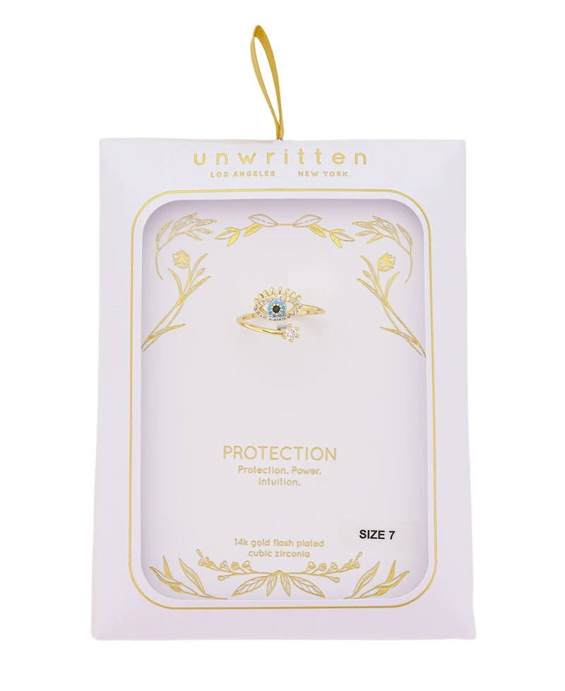 Unwritten Cubic Zirconia Gold Plated Evil Eye Bypass Ring