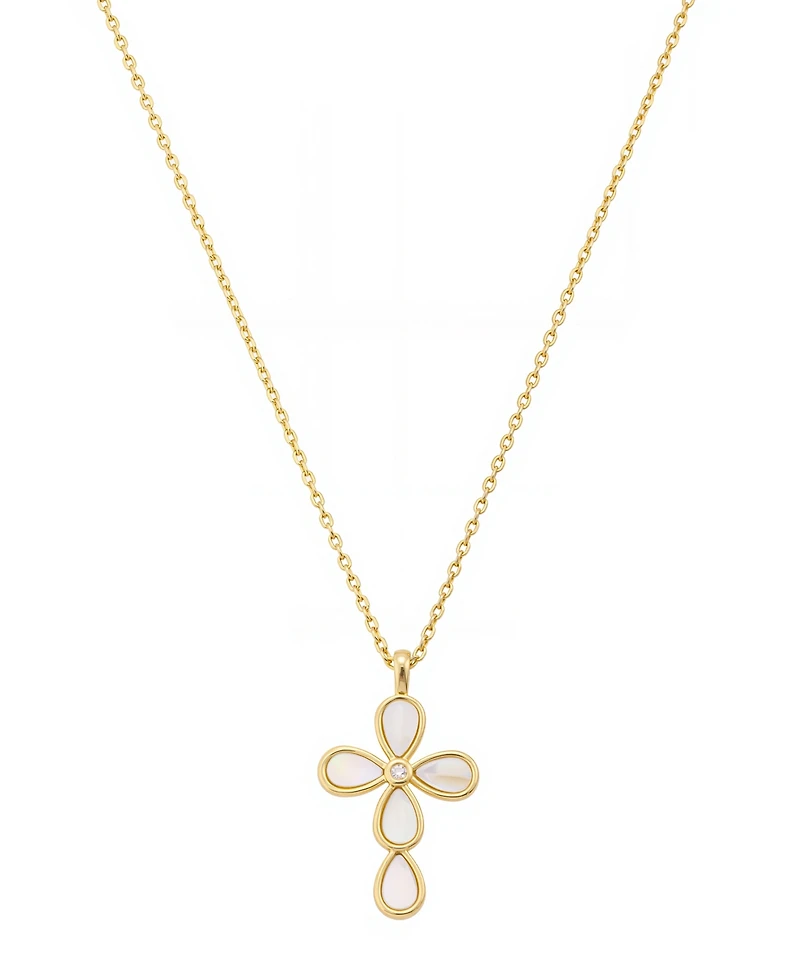 Unwritten Mother of Pearl Gold Plated Cross Pendant Necklace