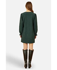 Yumi Women's Long Sleeve V-Neck Mini Dress