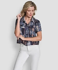 Dkny Women's Printed Camp Short Sleeve Shirt