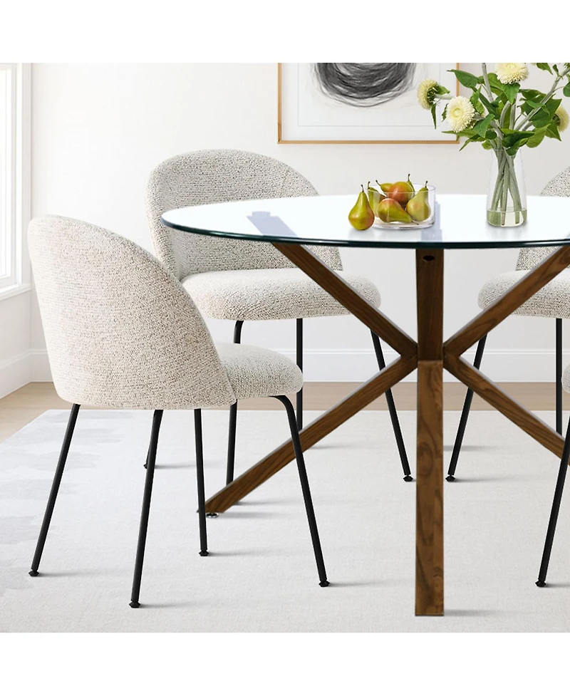5-Piece Round Glass Dining Table Set, Modern Kitchen with Upholstered Chairs & Metal Legs-Maison Boucle