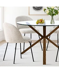 5-Piece Round Glass Dining Table Set, Modern Kitchen with Upholstered Chairs & Metal Legs-Maison Boucle