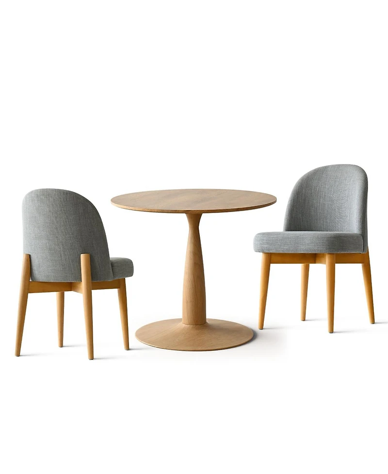 3-Piece Round Dining Table Set, 34.5'' Mdf Wood Top with Metal Base and Upholstered Wood-Leg Chairs for Small Spaces-Maison Boucle