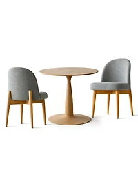 3-Piece Round Dining Table Set, 34.5'' Mdf Wood Top with Metal Base and Upholstered Wood-Leg Chairs for Small Spaces-Maison Boucle