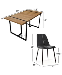 5-Piece Dining Table Set with 59'' Mdf Table, Rectangular Wood-Look Top and Black Metal Legs 4 Upholstered Chairs-Maison Boucle