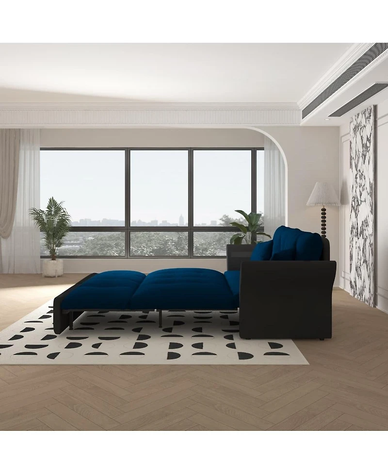 Maison Boucle 74.8" Queen Pull Out Sofa Bed, 3-in-1 Convertible Velvet Loveseat Sleeper with 2 Pillows for Living Room or Guest