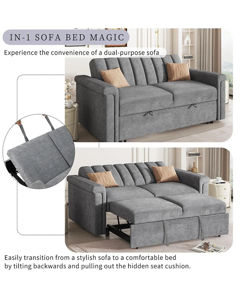 Maison Boucle Pull-Out Sleeper Loveseat Sofa with Adjustable Backrest, Small Space Convertible Couch Bed for Guest Room or Apartment