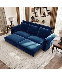 Maison Boucle 93.7" Velvet King Pull Out Sofa Bed, 3-in-1 Convertible Sleeper Couch with Chaise & Nailhead Trim for Living Room or Guest