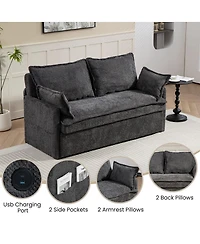 Maison Boucle Pull Out Corduroy Sleeper Sofa with Usb & Storage, 59.5'' Convertible Loveseat Bed for Small Spaces, Apartment, Bedroom