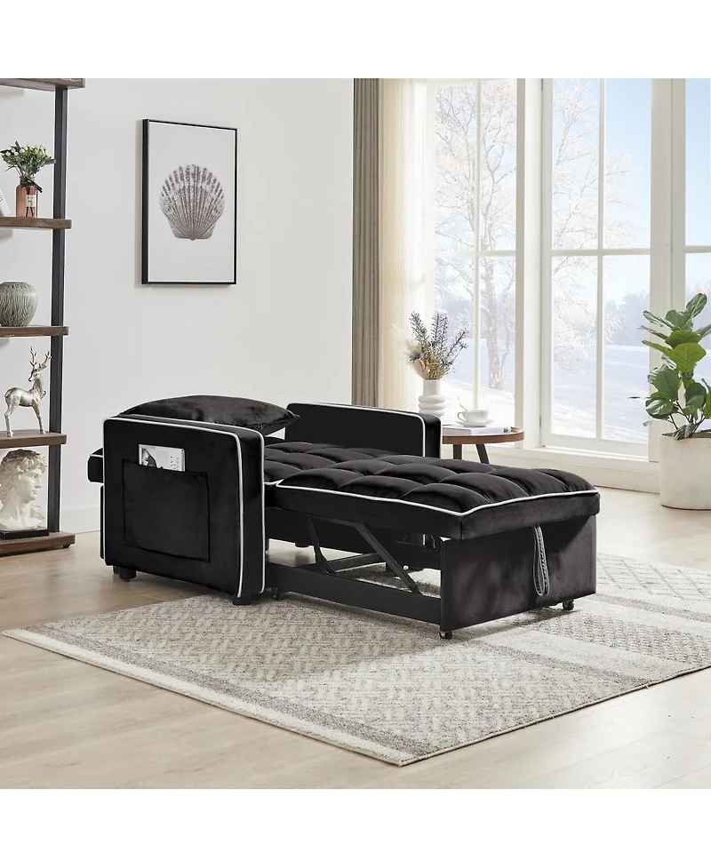 Maison Boucle 3-in-1 Convertible Velvet Chair Bed, Single Sleeper Sofa with Adjustable Backrest, Pull Out Bed & Side Pocket for Small Spaces