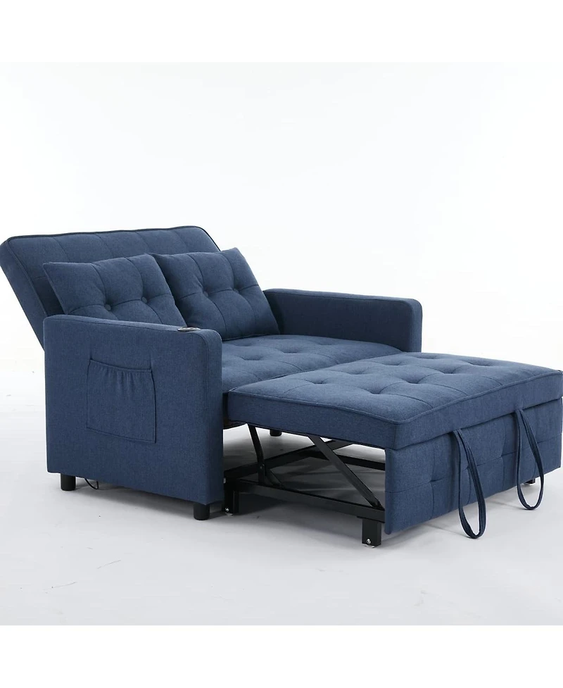 Linen Sleeper Sofa Bed, 2-Seater Pull Out Sofa with Cup Holder, Usb Charging, Multi-Position Back for Apartment or Guest Room-Maison Boucle