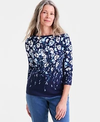 Style Co Womens Pima Cotton 3 4 Sleeve Boat Neck Top Macys Exclusive