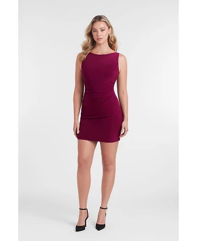 S3 Apparel Women's Sculpting Shapewear Shirred Boat Neck Solid Mini Dress