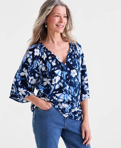 Style & Co Women's Printed Flutter-Sleeve Top, Macy's Exclusive