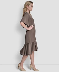 Dkny Women's Flutter Sleeve V-Neck High Low Midi Dress