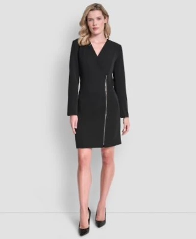 Dkny Womens Long Sleeve Zipper Front A Line Dress