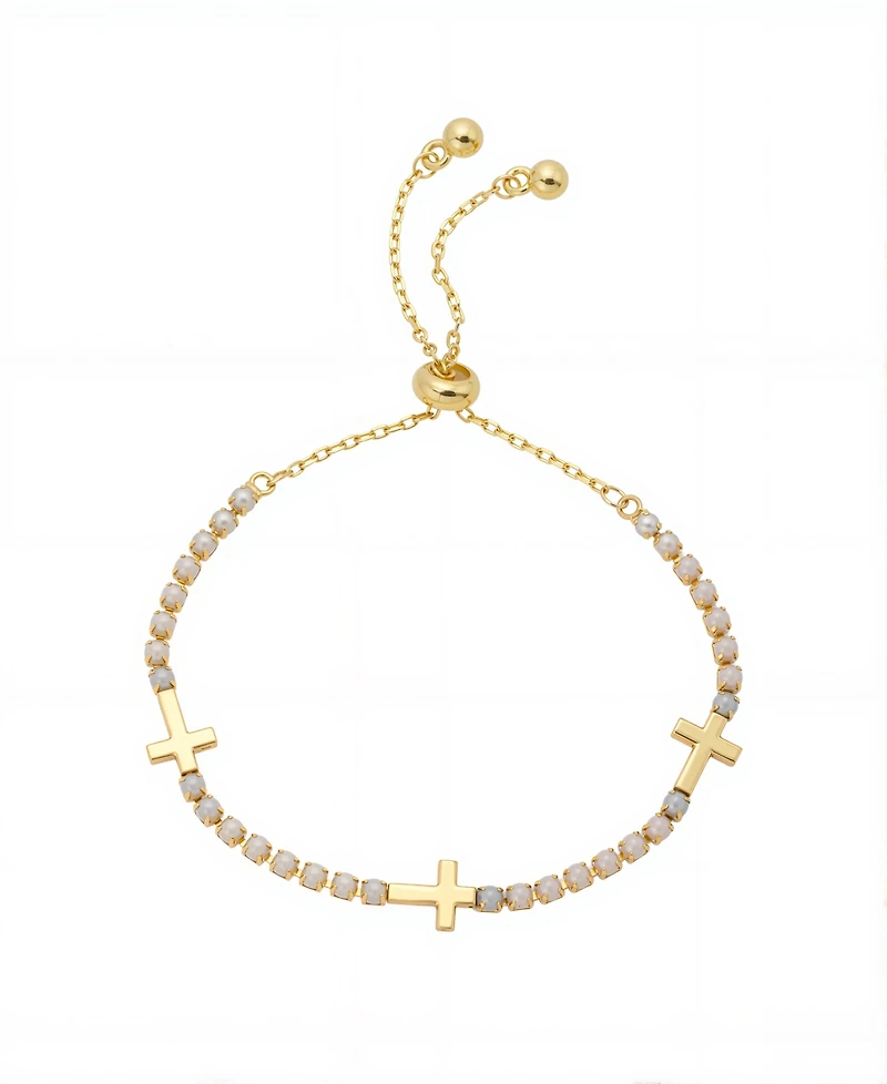 Unwritten Triple Cross Glass Pearl Bolo Bracelet