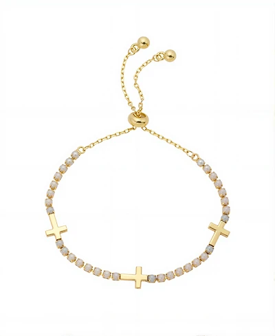 Unwritten Triple Cross Glass Pearl Bolo Bracelet