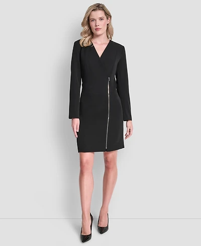 Dkny Petite Surplice Neck Long-Sleeve Dress